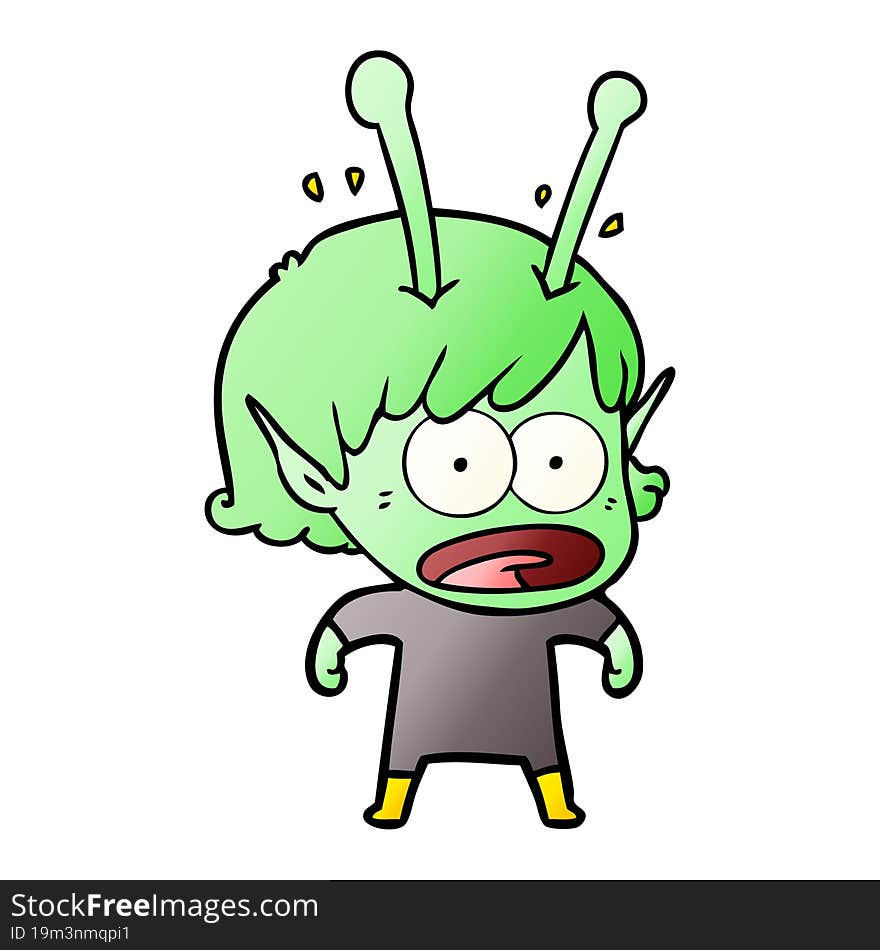 cartoon shocked alien girl. cartoon shocked alien girl