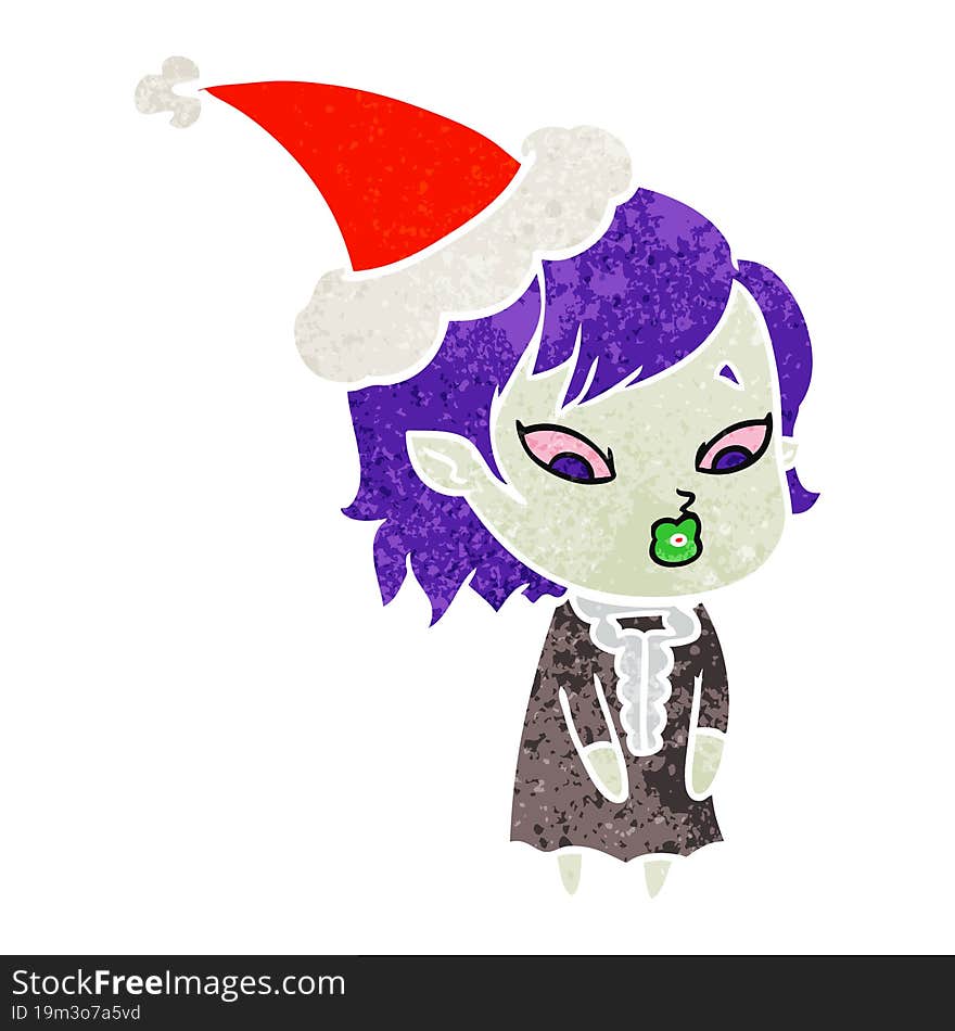 cute retro cartoon of a vampire girl wearing santa hat