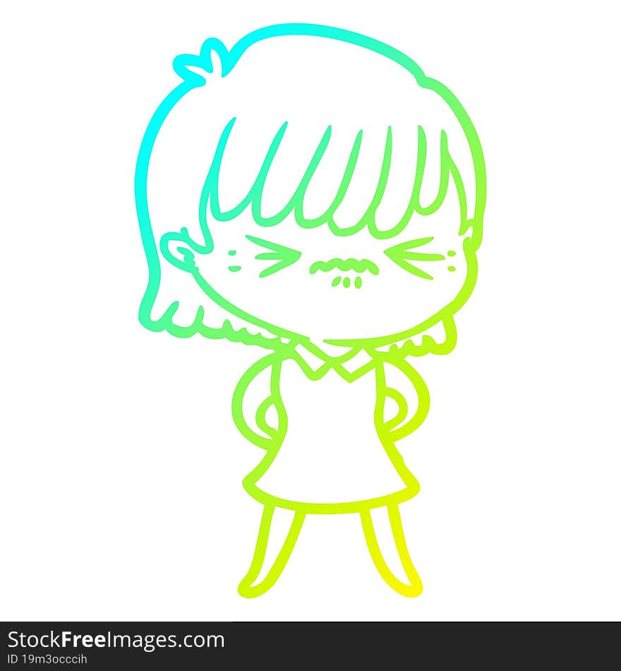 cold gradient line drawing annoyed cartoon girl