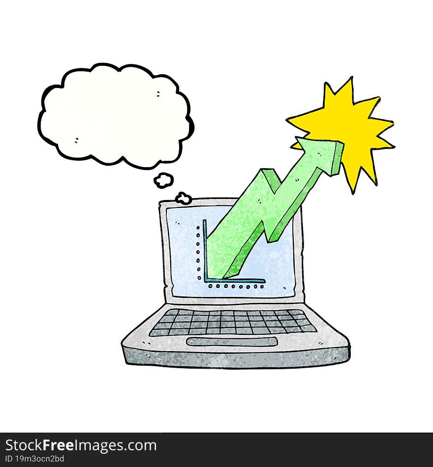 freehand drawn thought bubble textured cartoon laptop computer with business graph