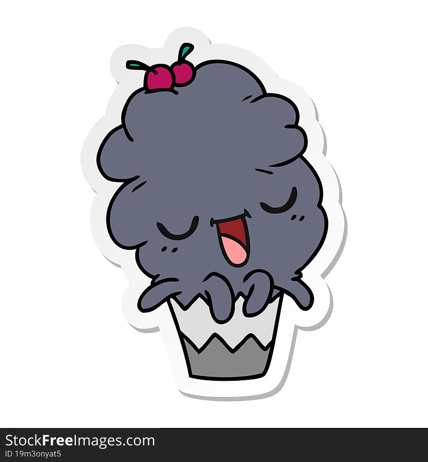 freehand drawn sticker cartoon of kawaii octopus cupcake