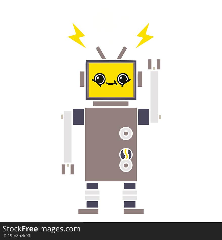 flat color retro cartoon of a happy robot