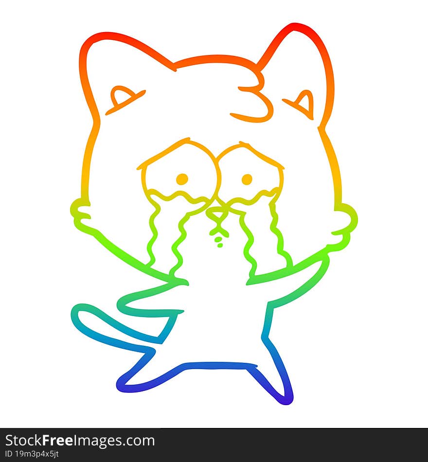 Rainbow Gradient Line Drawing Cartoon Crying Cat