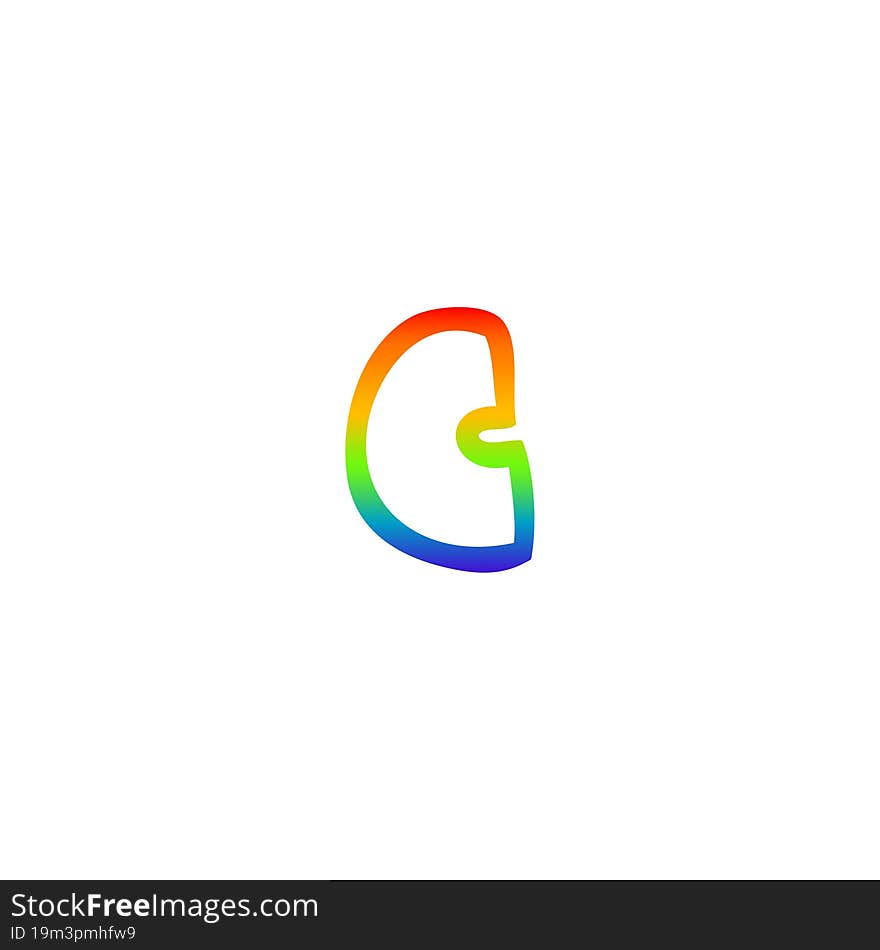 rainbow gradient line drawing of a cartoon letter c