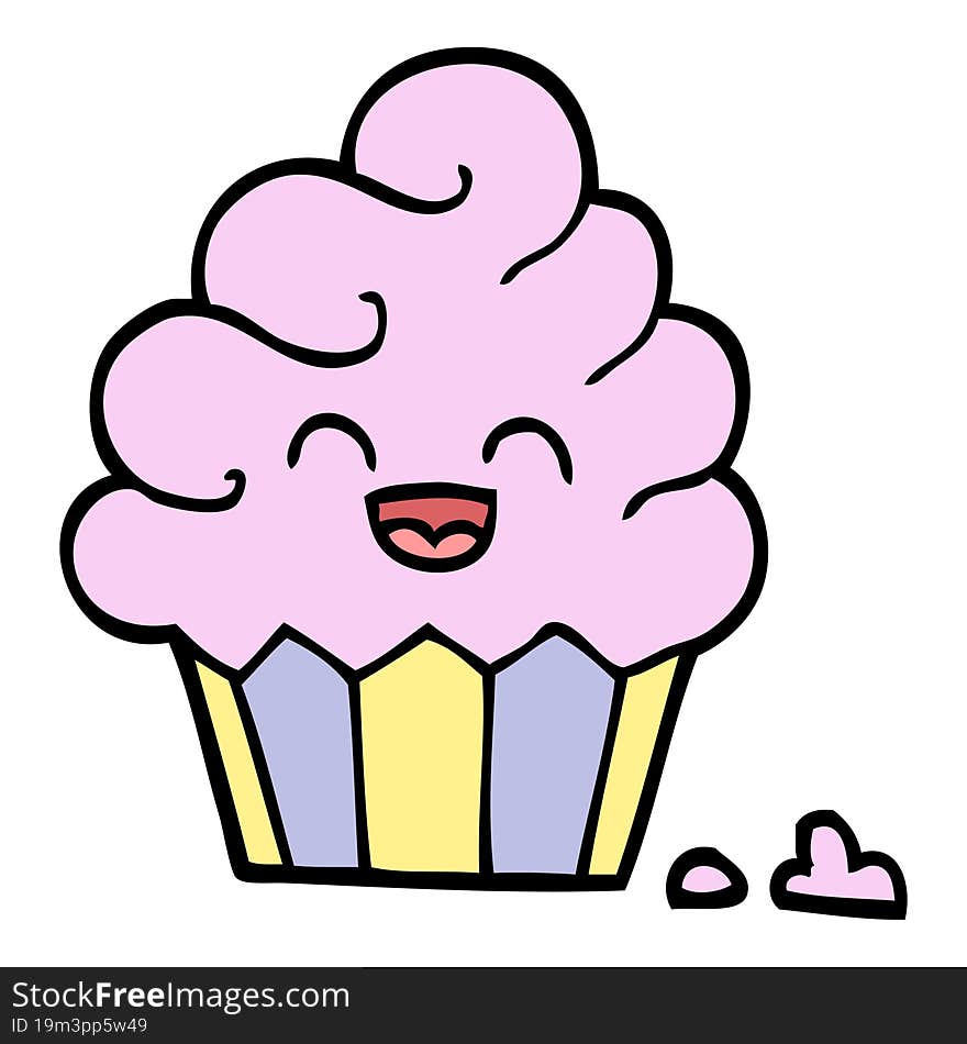 hand drawn doodle style cartoon cupcake