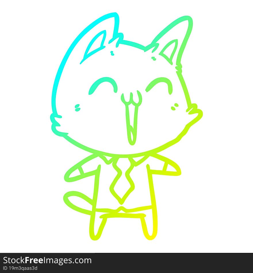 cold gradient line drawing happy cartoon cat