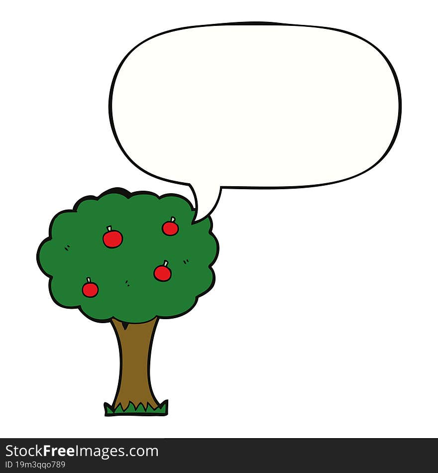 cartoon apple tree with speech bubble. cartoon apple tree with speech bubble