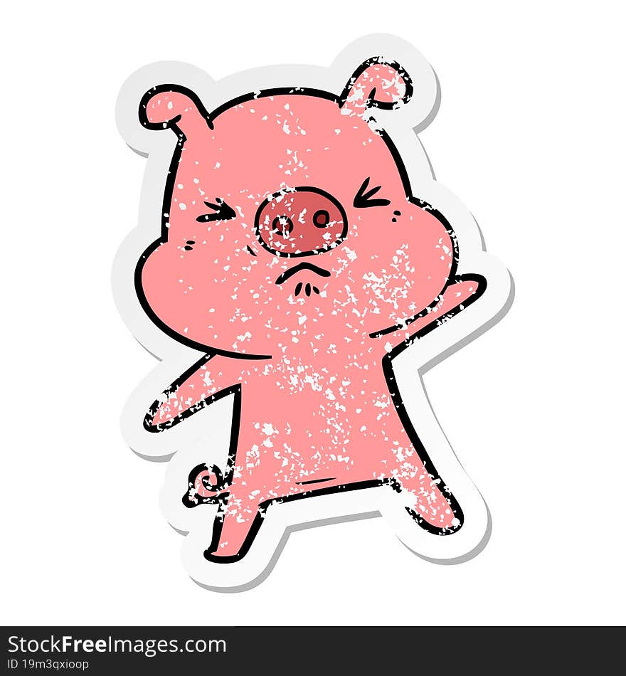 distressed sticker of a cartoon angry pig