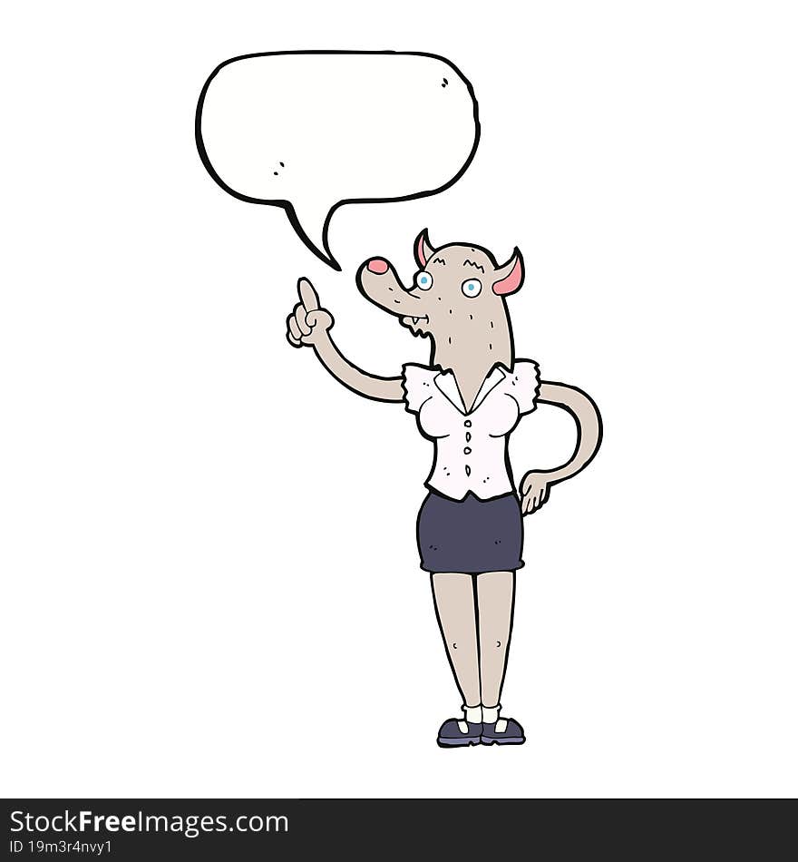 cartoon werewolf woman with idea with speech bubble