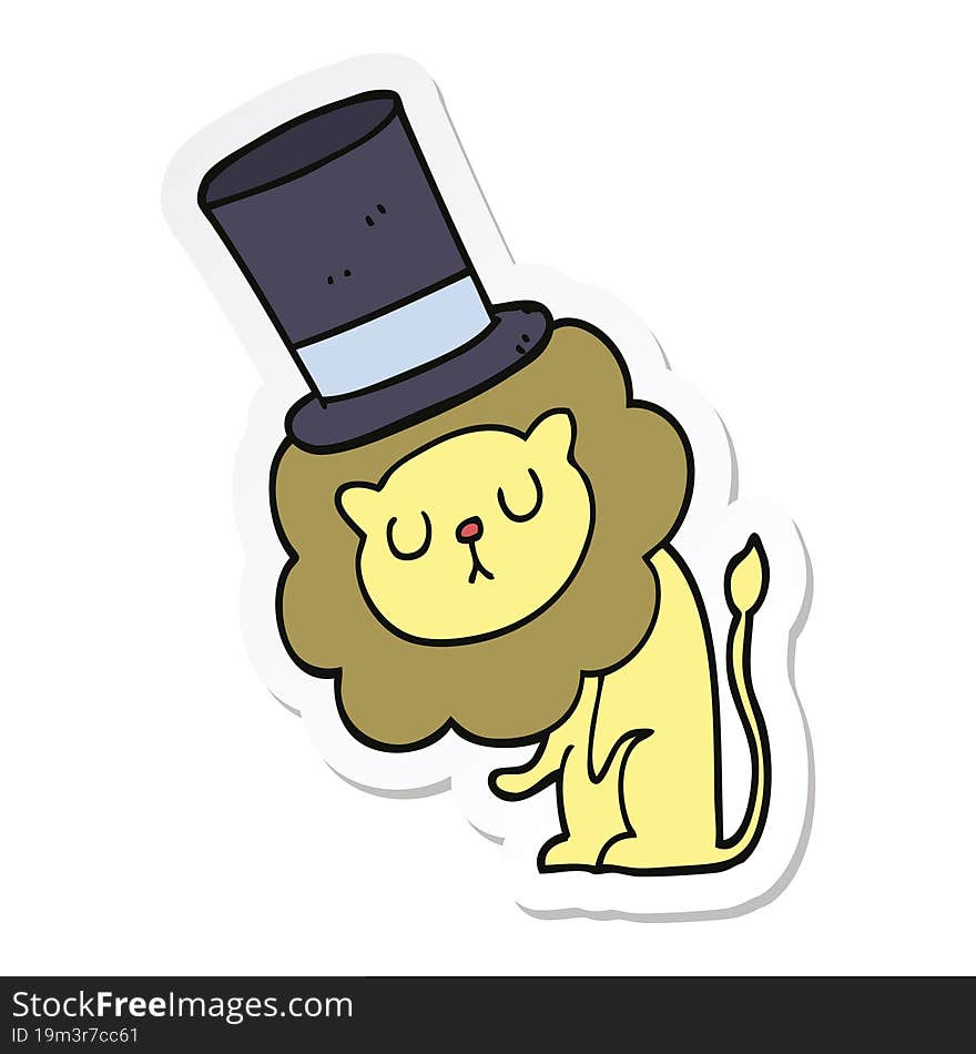 sticker of a cute cartoon lion wearing top hat