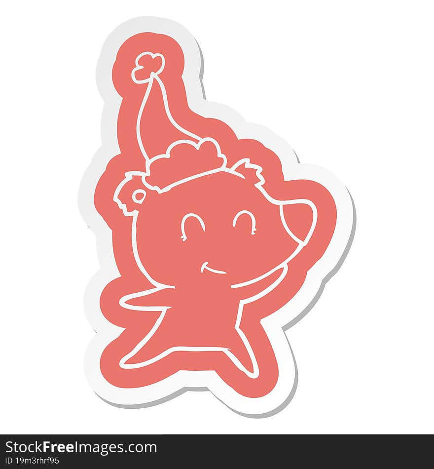 female bear cartoon  sticker of a wearing santa hat