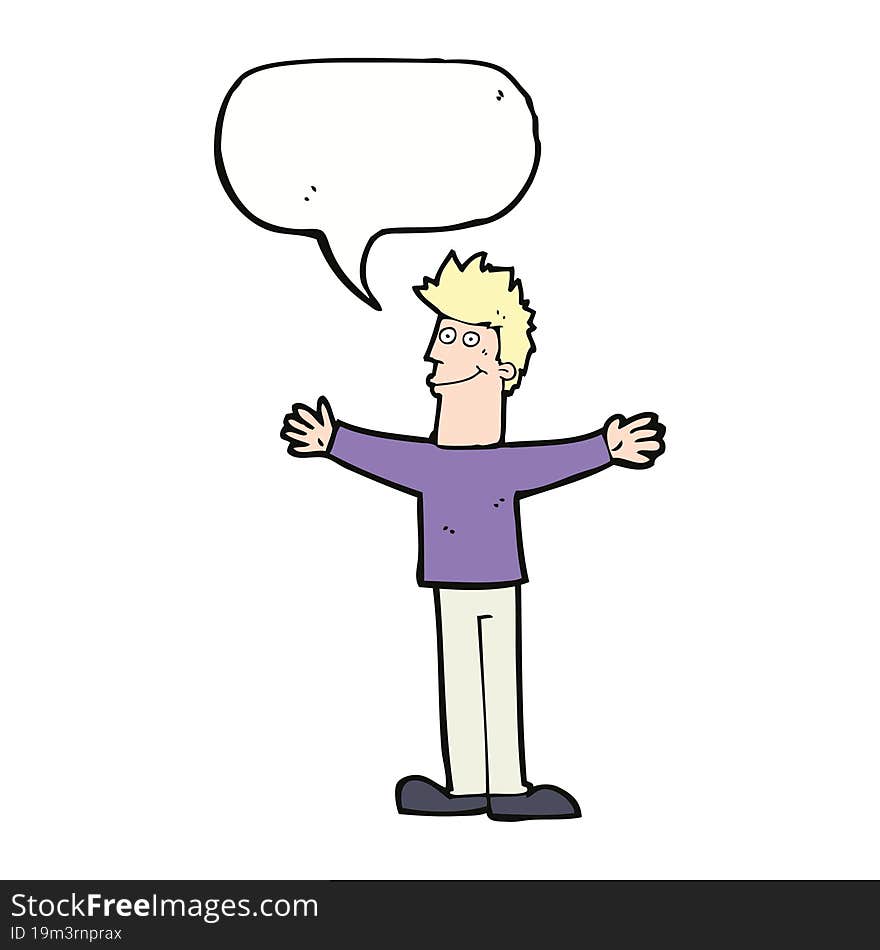 Cartoon Happy Man With Speech Bubble