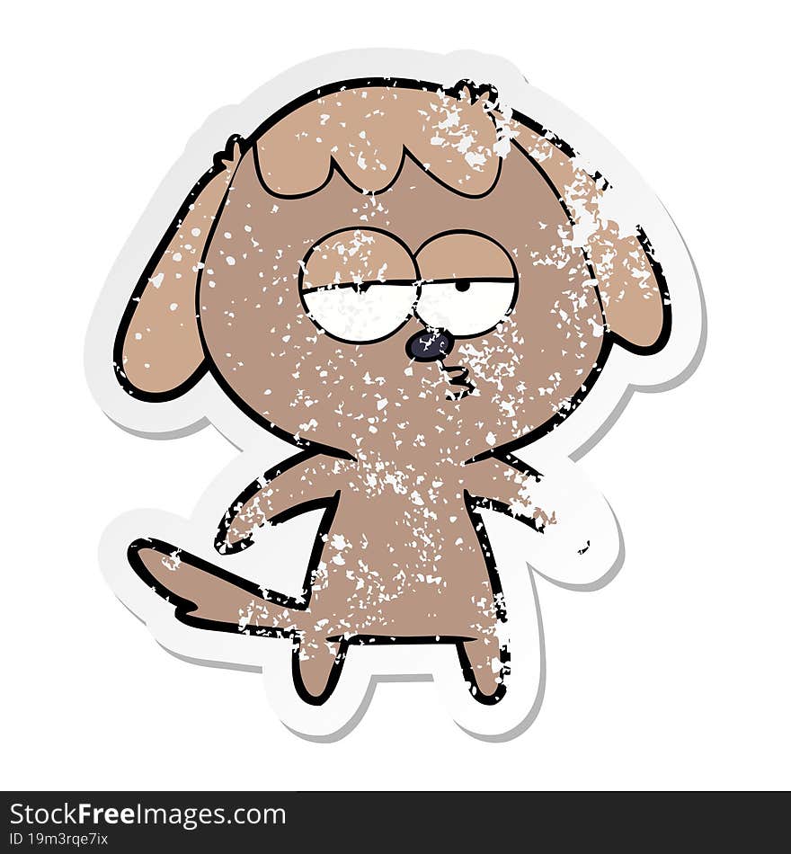 distressed sticker of a cartoon bored dog