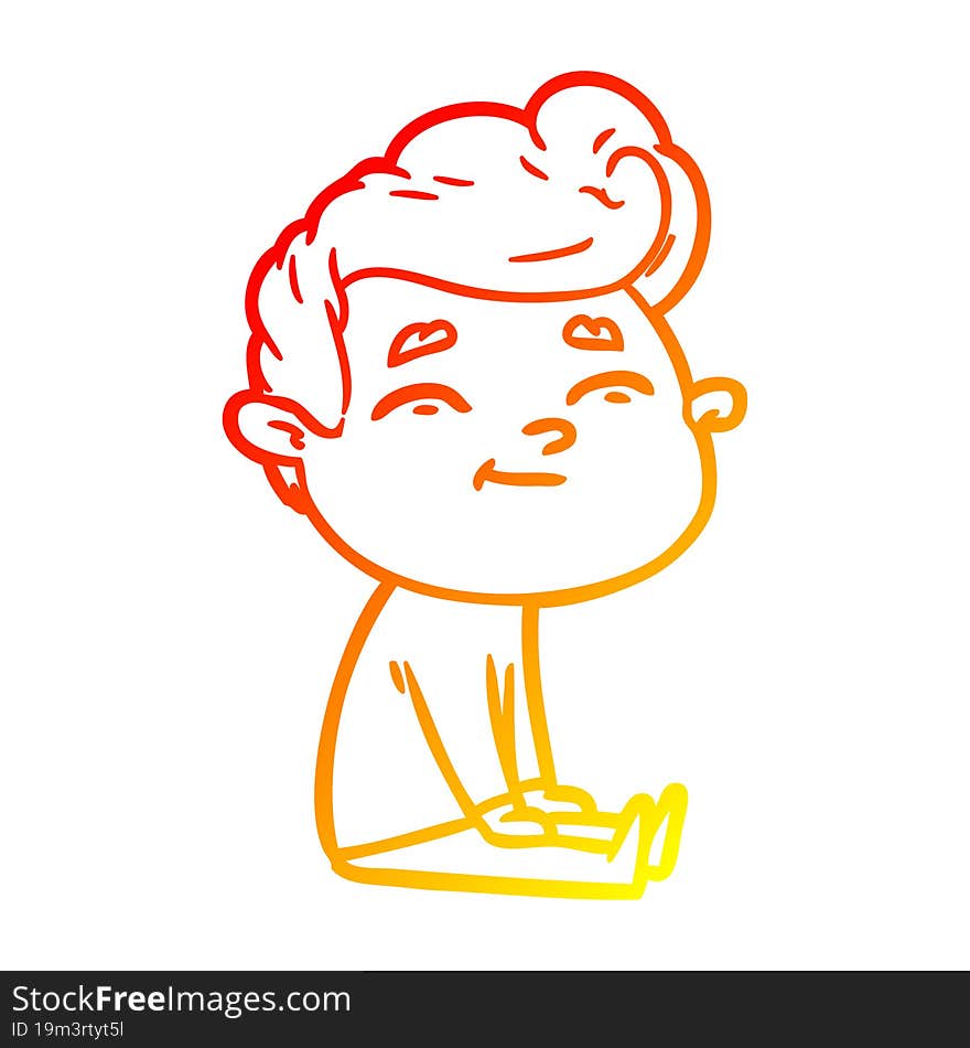 warm gradient line drawing happy cartoon man sitting