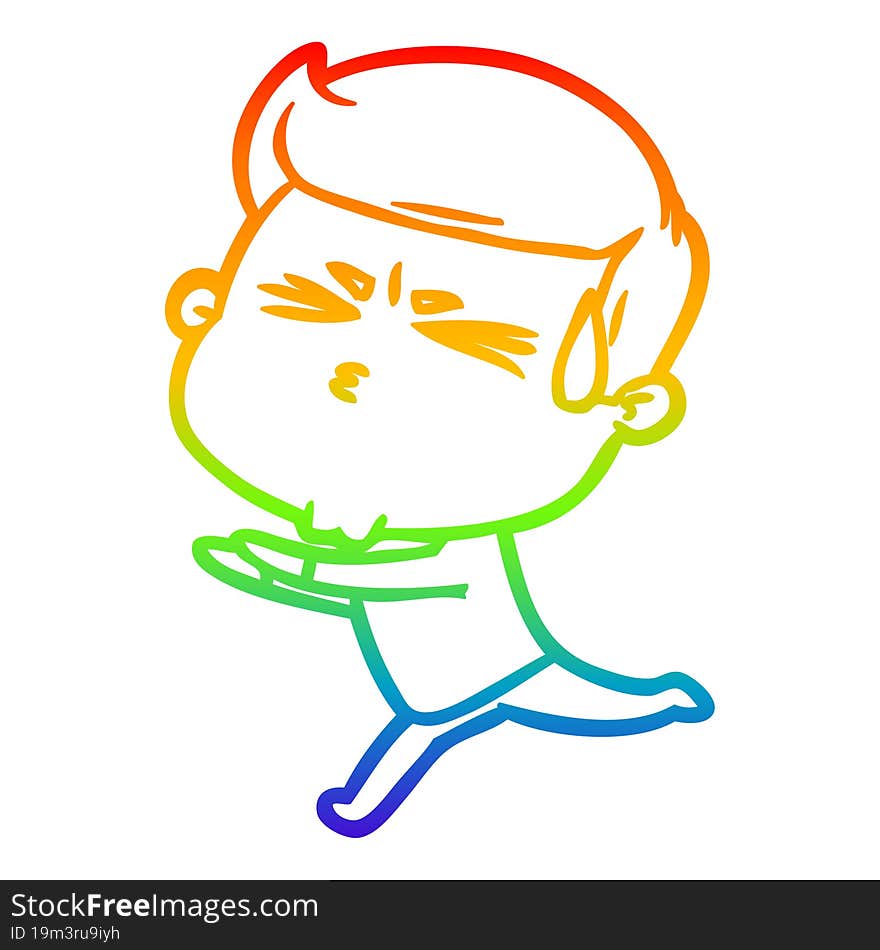 Rainbow Gradient Line Drawing Cartoon Man Sweating