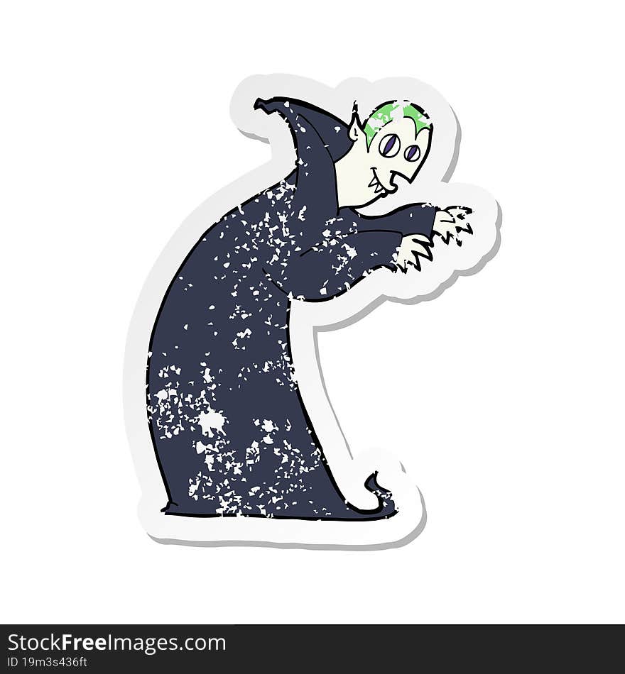 retro distressed sticker of a cartoon spooky vampire