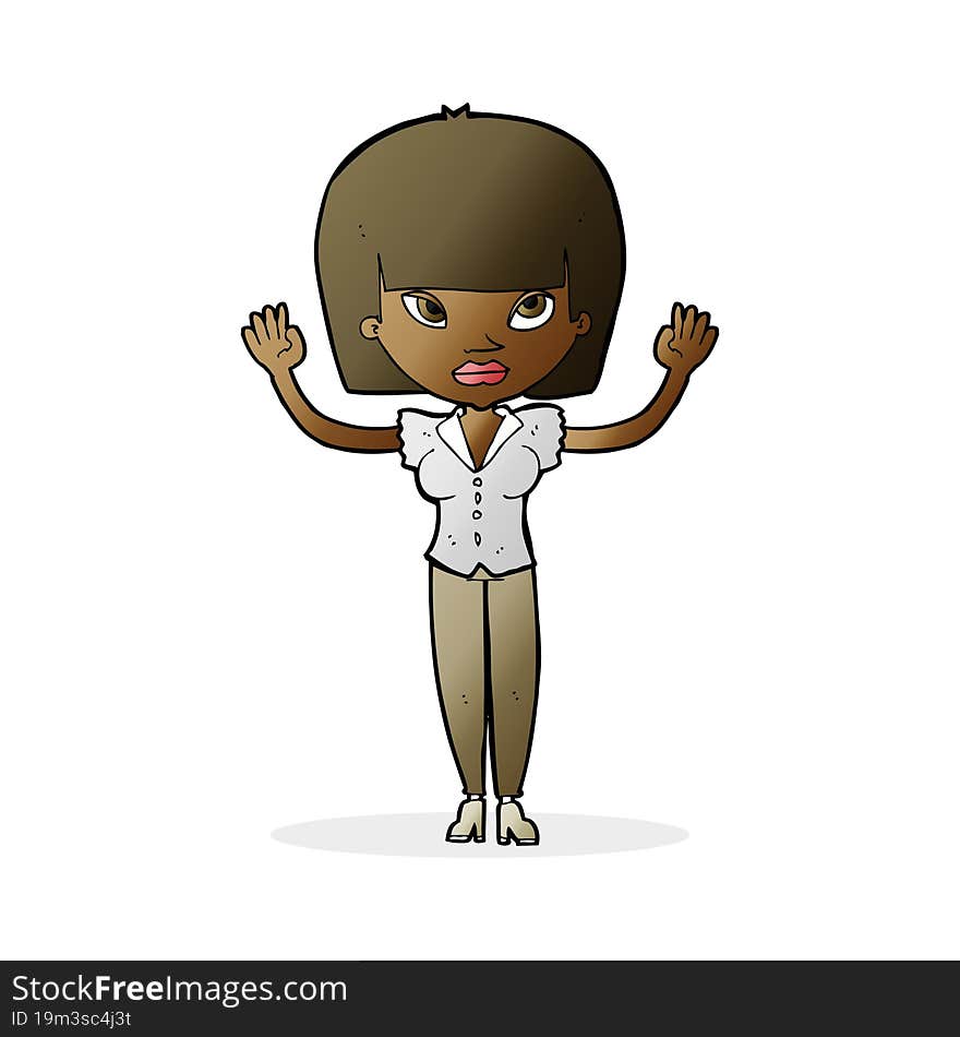 Cartoon Woman With Raised Hands