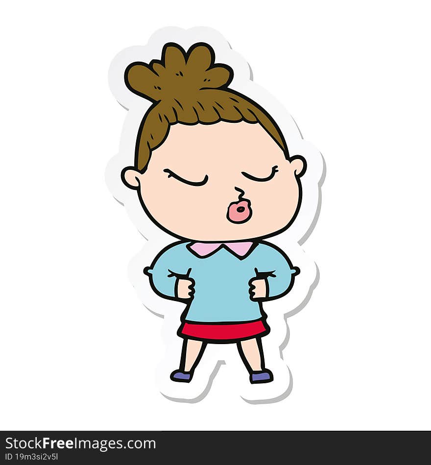 sticker of a cartoon calm woman