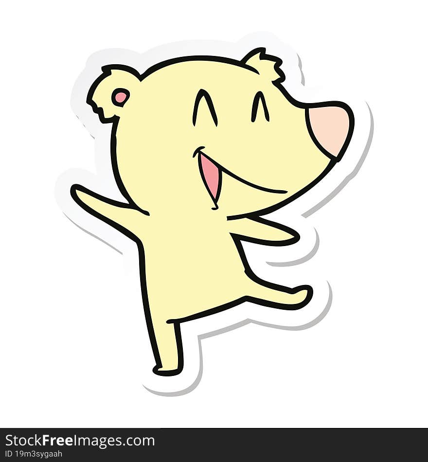 sticker of a laughing bear cartoon