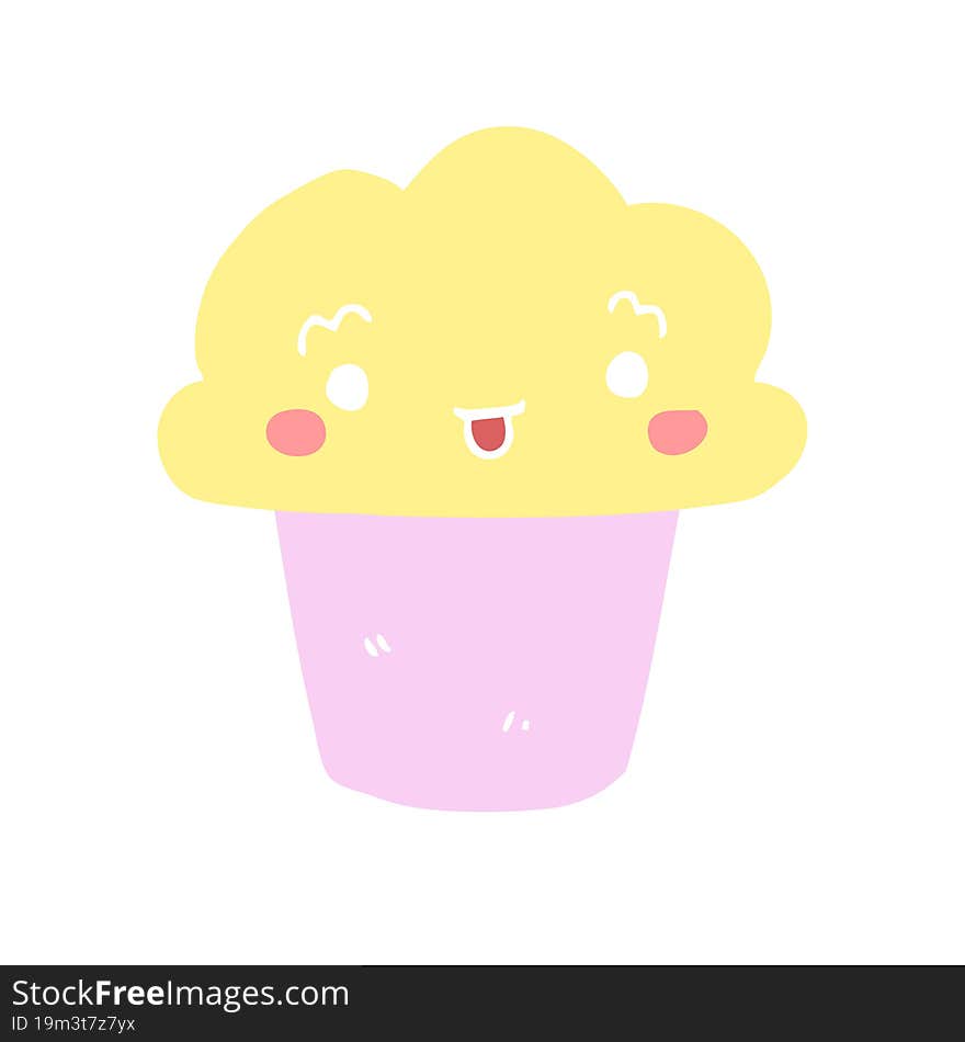 flat color style cartoon cupcake with face