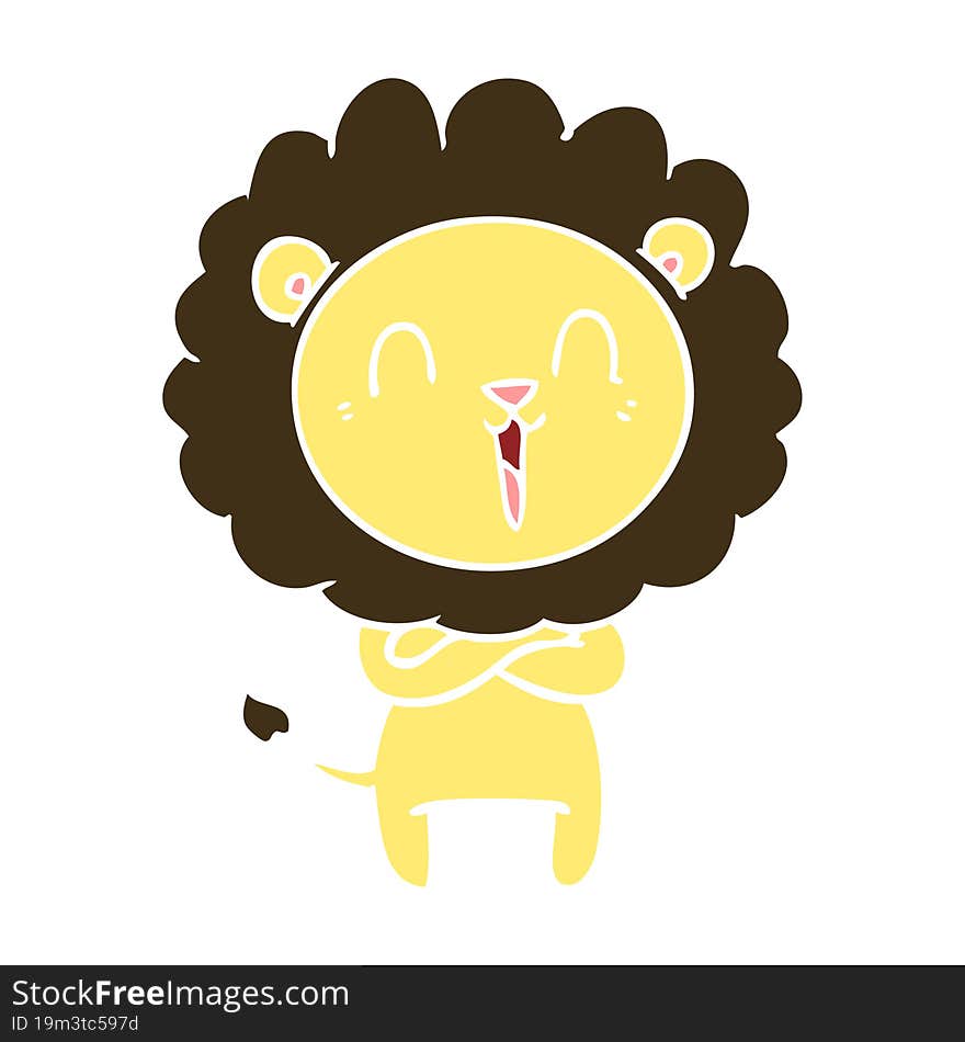 laughing lion flat color style cartoon