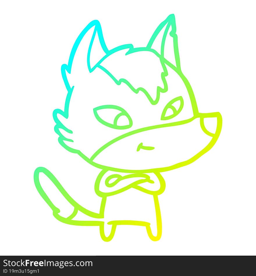 cold gradient line drawing friendly cartoon wolf