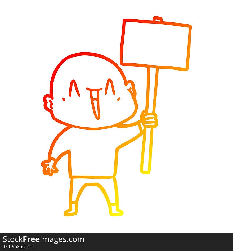 warm gradient line drawing of a happy cartoon bald man