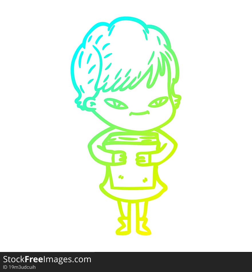 cold gradient line drawing cartoon happy woman