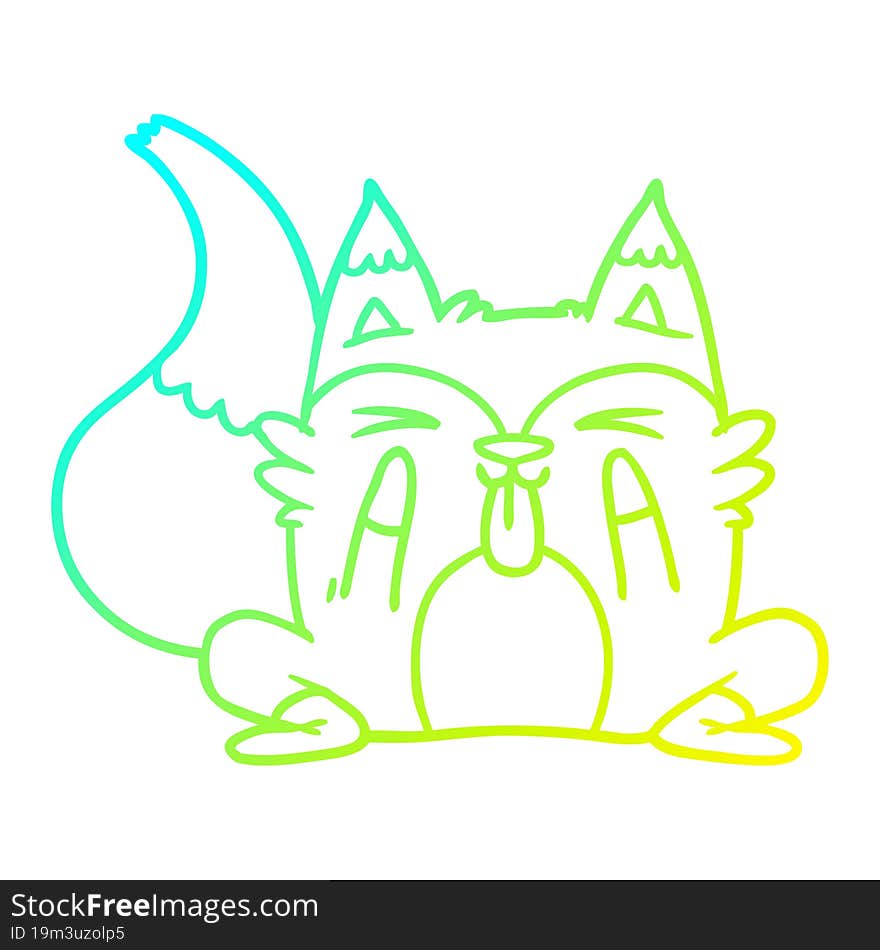 cold gradient line drawing of a funny cartoon fox