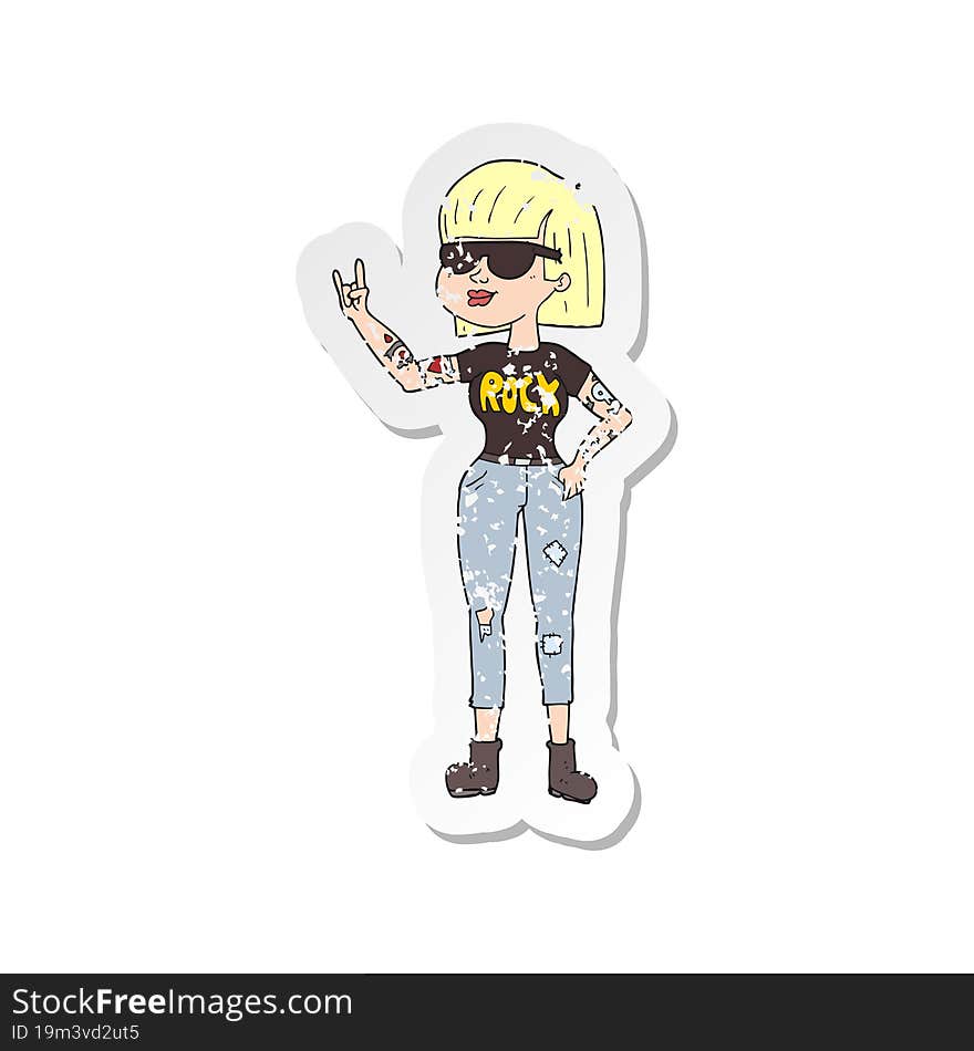 retro distressed sticker of a cartoon rock woman