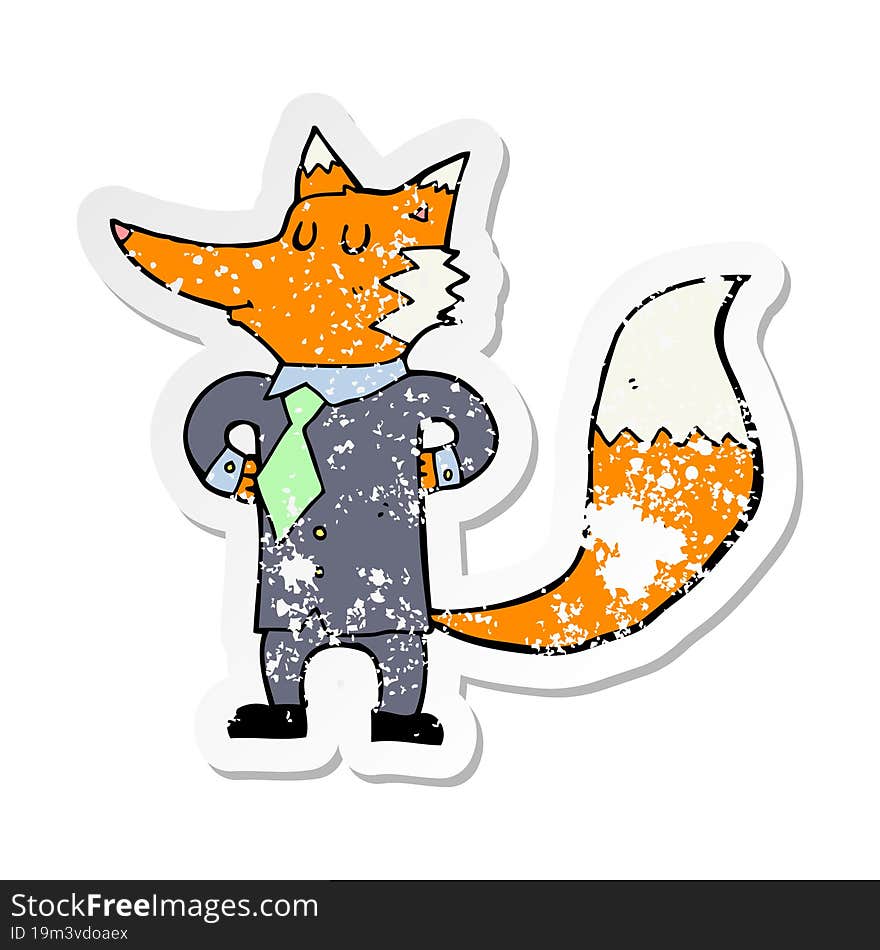 distressed sticker of a cartoon fox businessman