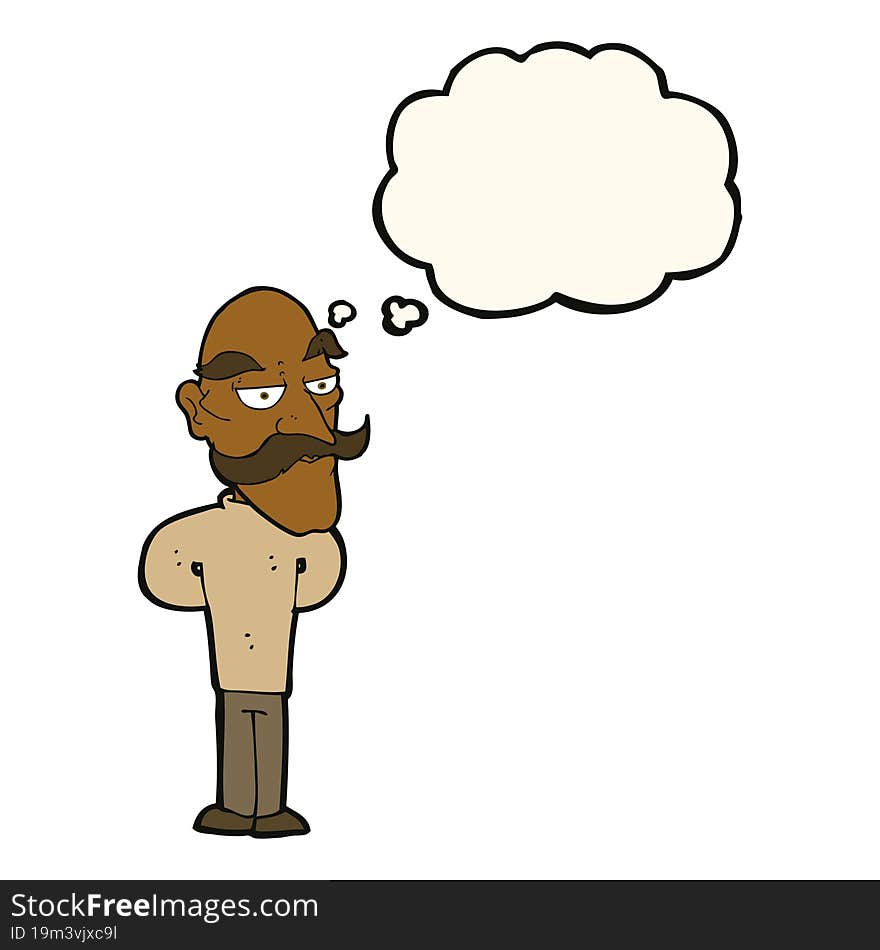 cartoon old man with mustache with thought bubble