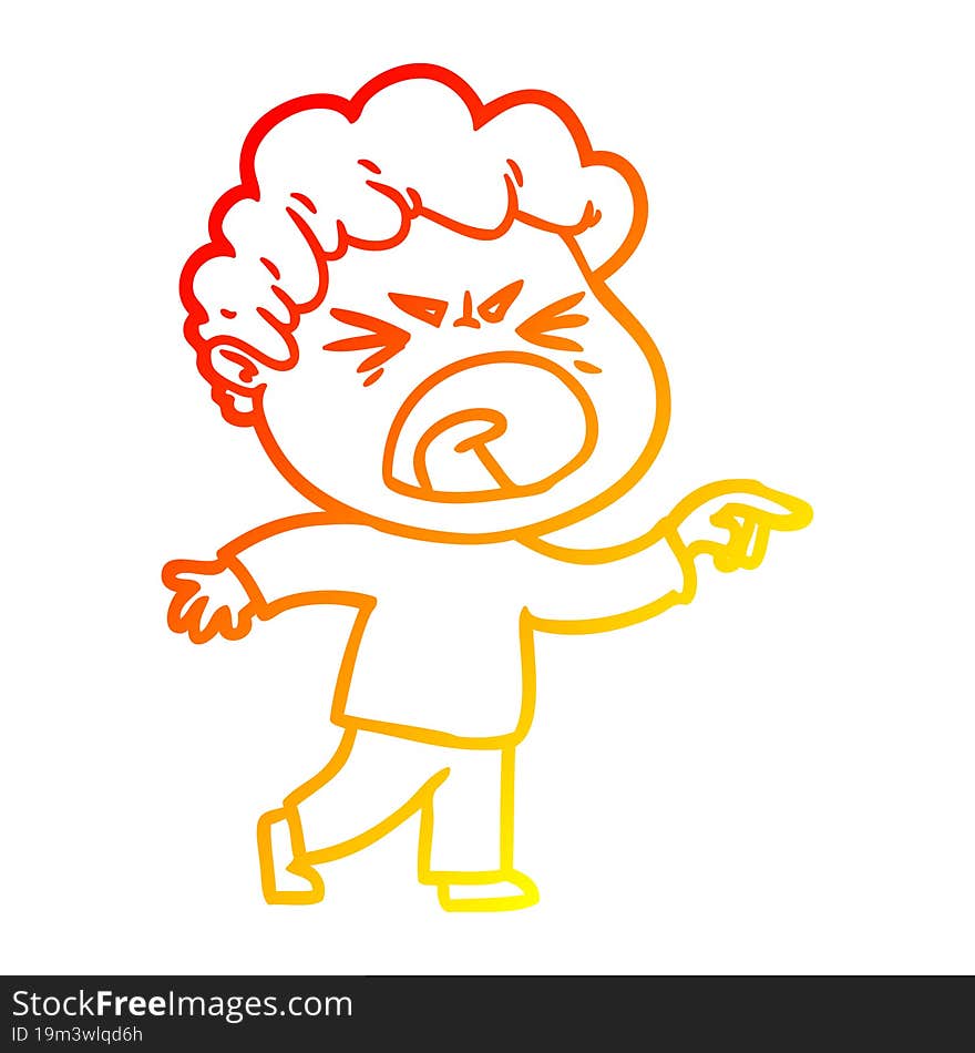 warm gradient line drawing cartoon furious man