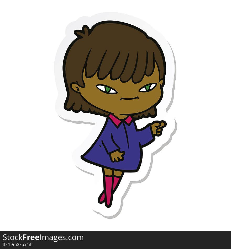 sticker of a cartoon pointing woman