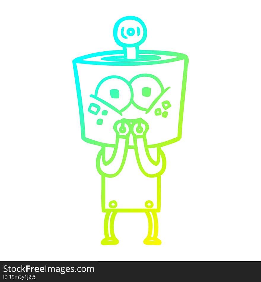 Cold Gradient Line Drawing Happy Cartoon Robot Laughing Nervously