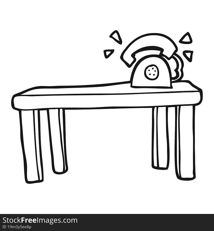 black and white cartoon phone ringing on desk