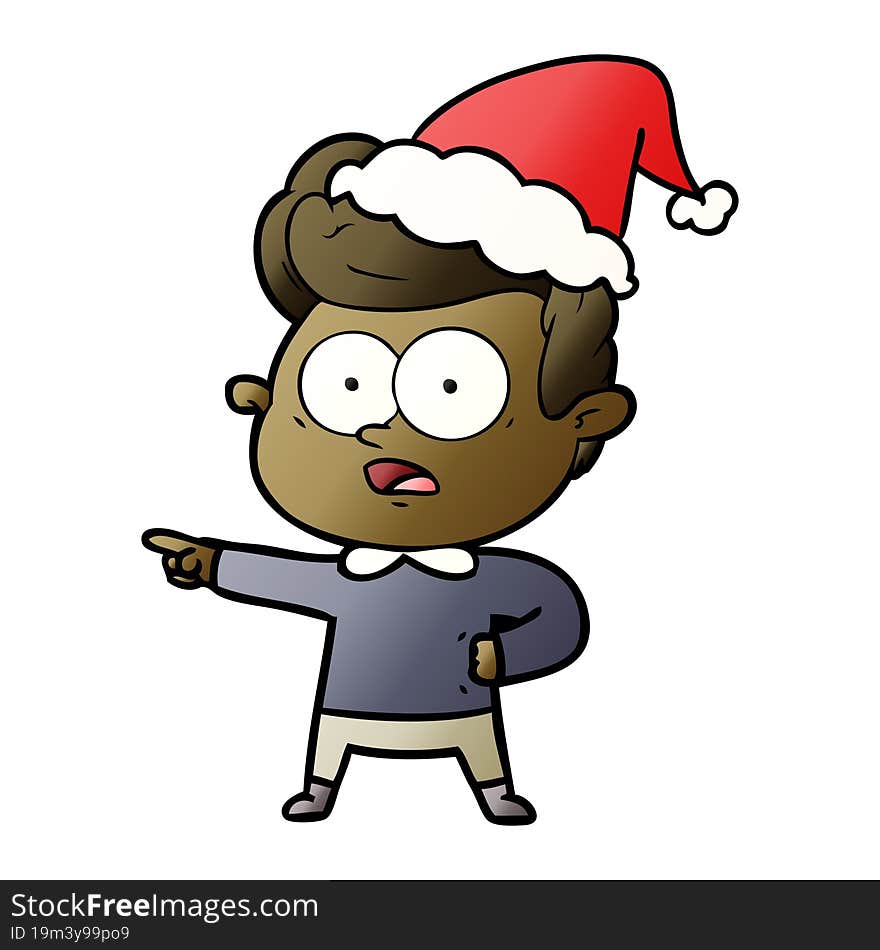 gradient cartoon of a staring man wearing santa hat