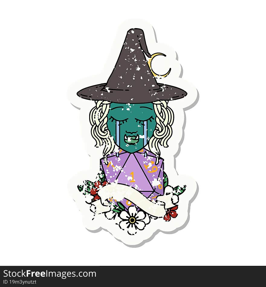 Crying Orc Witch With Natural One D20 Roll Illustration