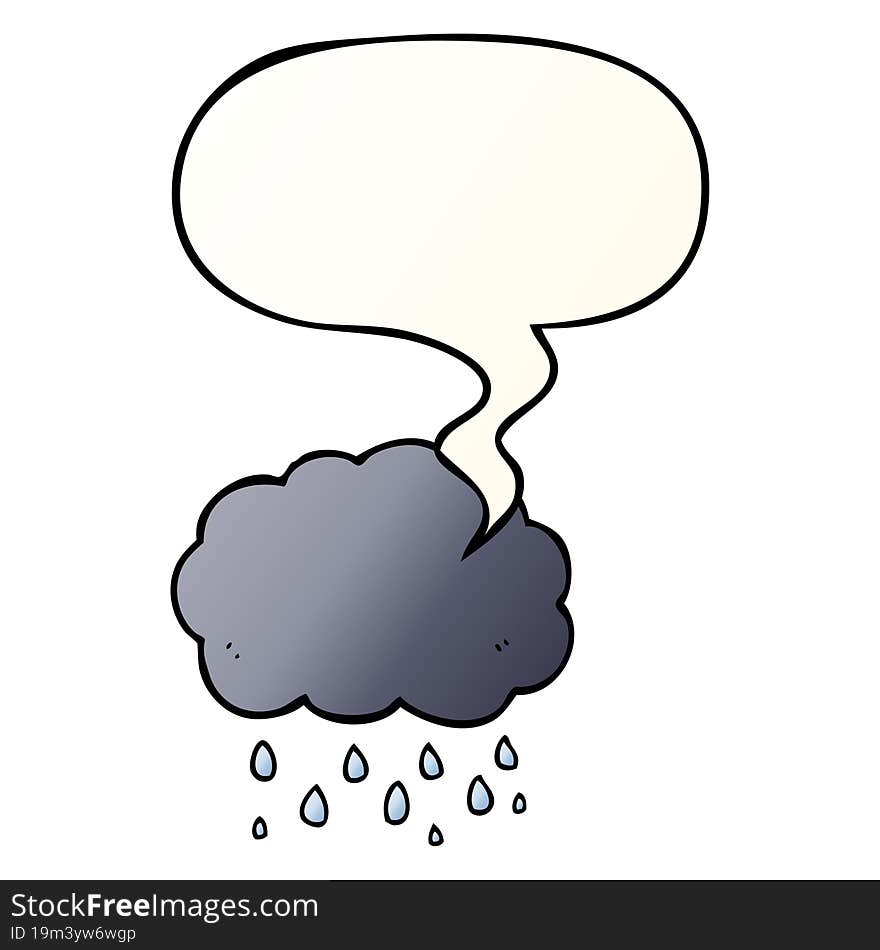 cartoon cloud raining and speech bubble in smooth gradient style