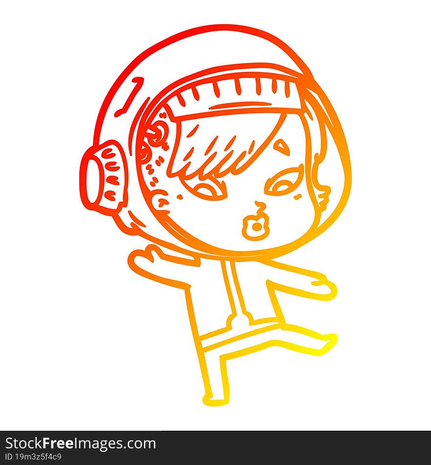 warm gradient line drawing of a cartoon astronaut woman