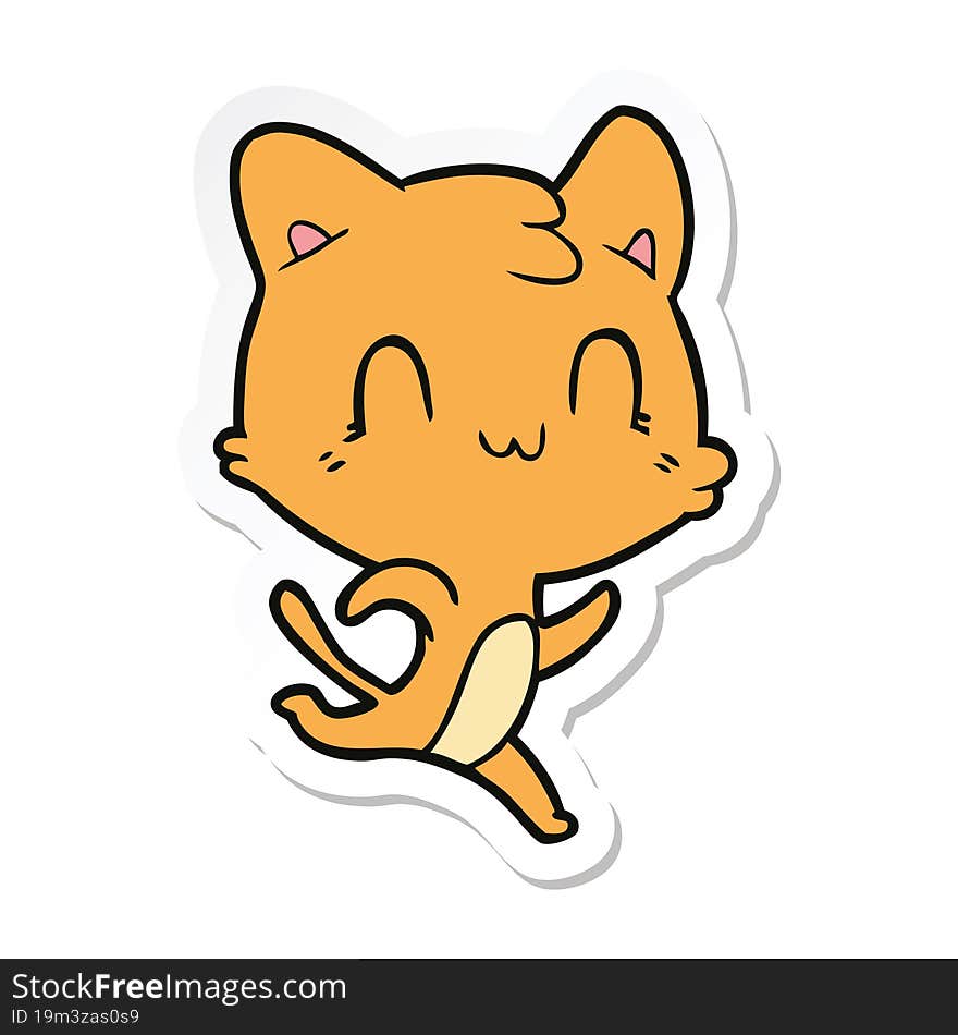 Sticker Of A Cartoon Happy Cat