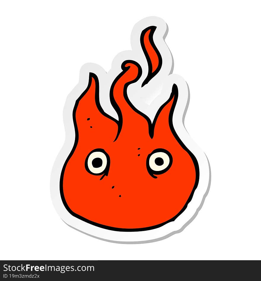 sticker of a cartoon flame symbol