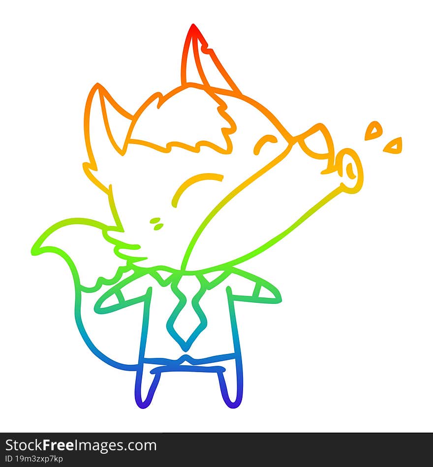 Rainbow Gradient Line Drawing Howling Wolf Boss Cartoon