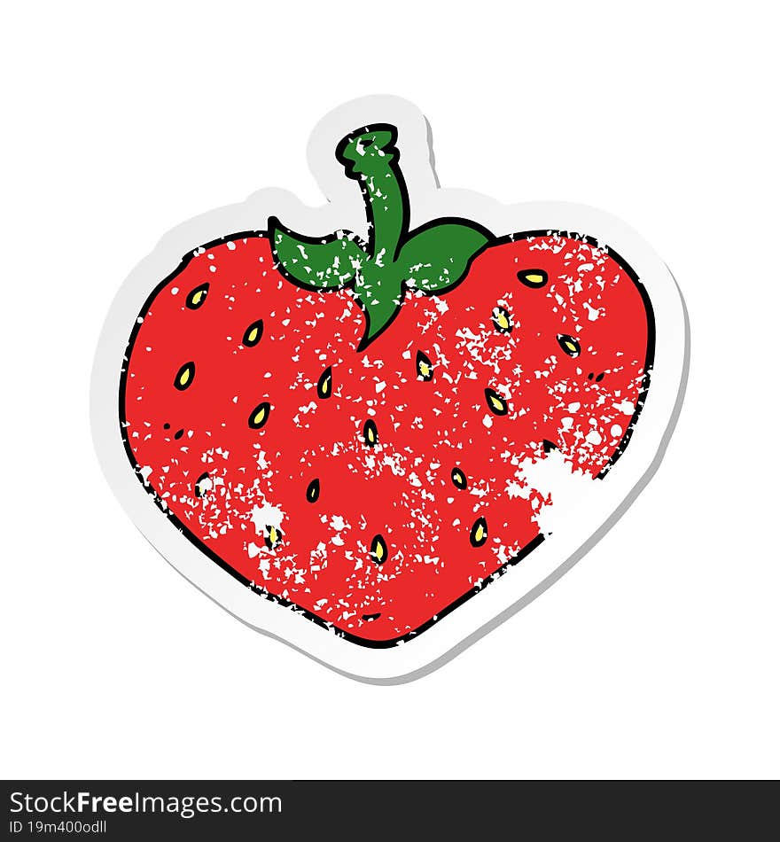 distressed sticker of a cartoon strawberry