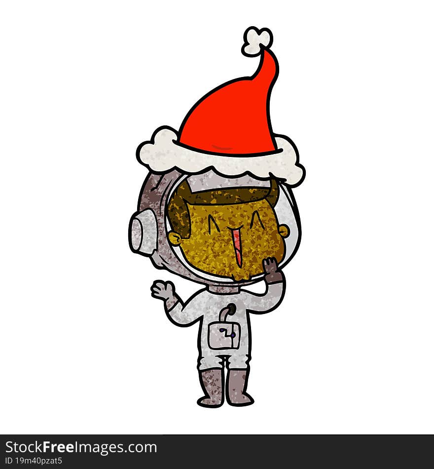 laughing hand drawn textured cartoon of a astronaut wearing santa hat. laughing hand drawn textured cartoon of a astronaut wearing santa hat