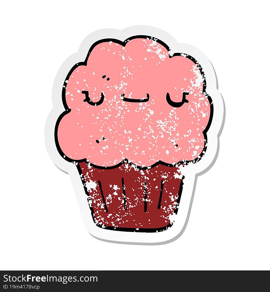 distressed sticker of a cartoon muffin