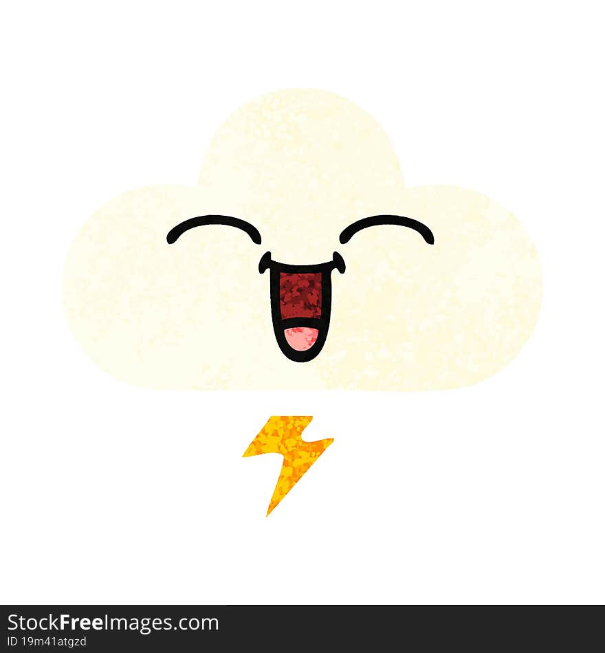 Retro Illustration Style Cartoon Thunder Cloud