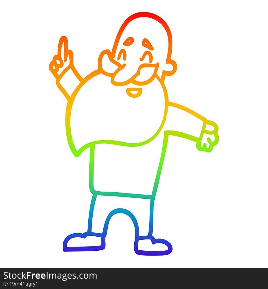 rainbow gradient line drawing cartoon man with beard