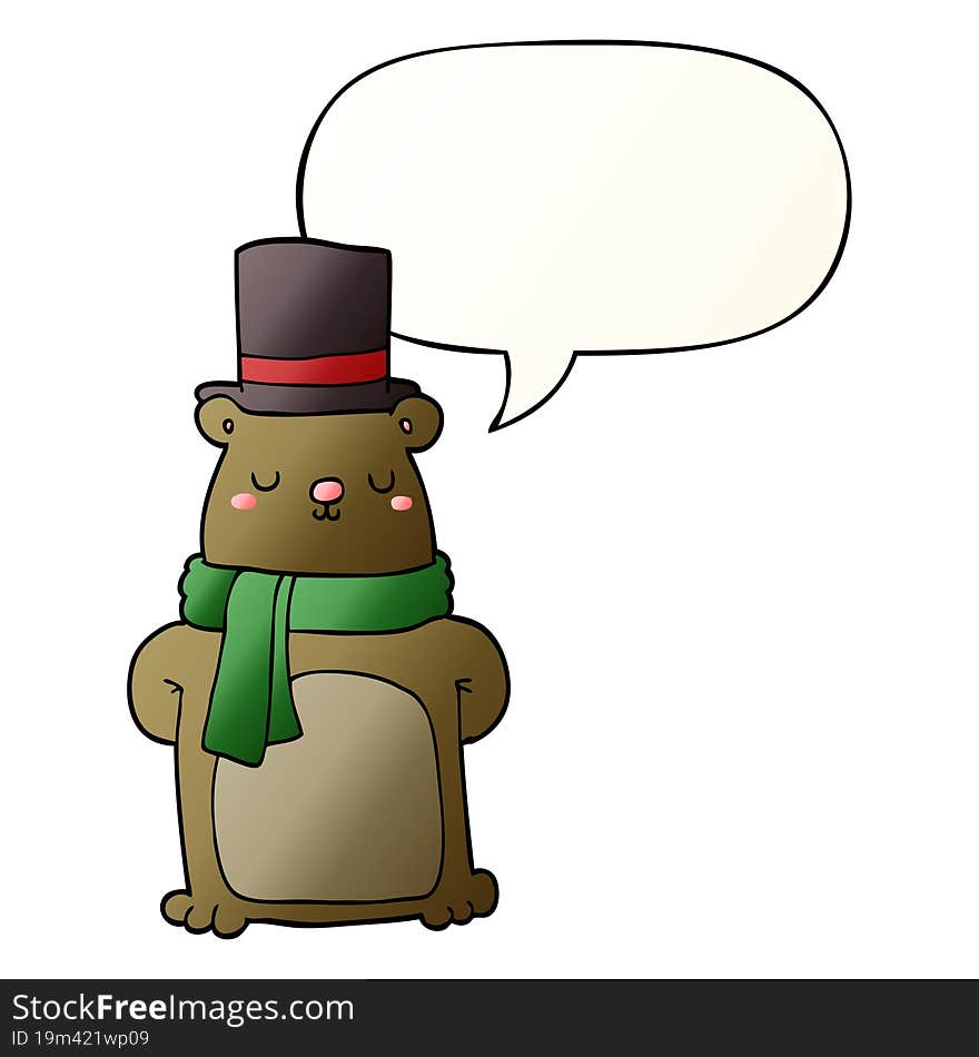 cartoon bear and speech bubble in smooth gradient style