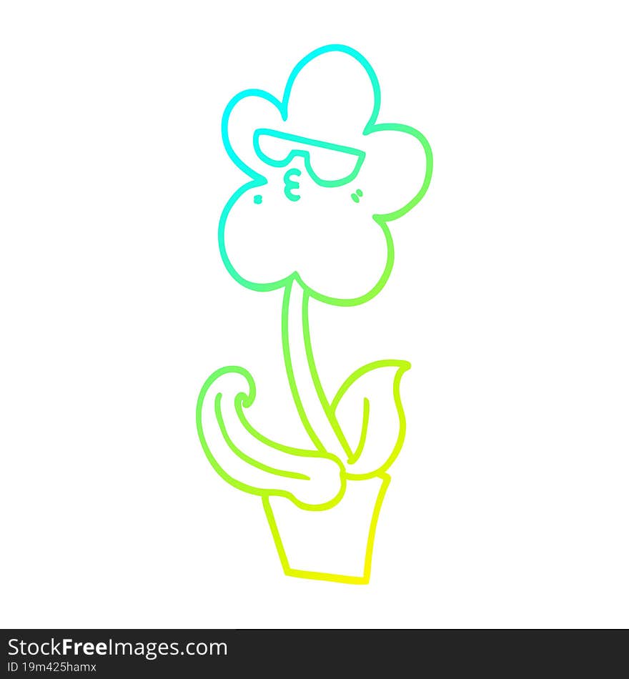 cold gradient line drawing cool cartoon flower